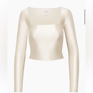 Aritzia Satinette Squareneck Longsleeve Matte Pearl size S
